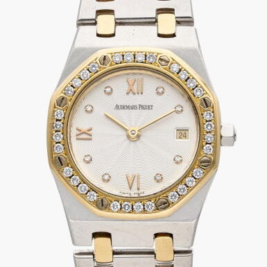 View full screen - View 1 of Lot 467. Royal Oak | A stainless steel, yellow gold and diamond-set wristwatch with date and bracelet, Circa 1990.