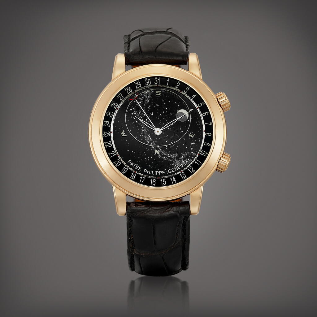 View full screen - View 1 of Lot 2144. Celestial, Reference 6102 | A pink gold astronomical wristwatch with date, sky chart, phases and position of the Moon and time of Meridian passage of Sirius and the Moon, Circa 2016 | 百達翡麗 | CELESTIAL 型號6102 | 粉紅金天文腕錶,備日期、星體運行及月相盈虧顯示,約2016年製.