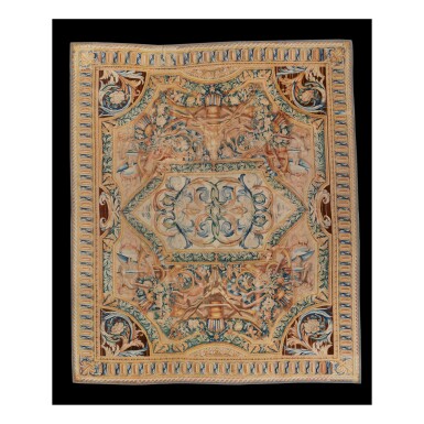 View full screen - View 1 of Lot 679. A ROYAL LOUIS XIV SAVONNERIE FRAGMENTARY CARPET, COMMISSIONED BY KING LOUIS XIV IN 1667 FOR THE GRANDE GALERIE DU BORD DE L'EAU IN THE PALAIS DU LOUVRE, PARIS.