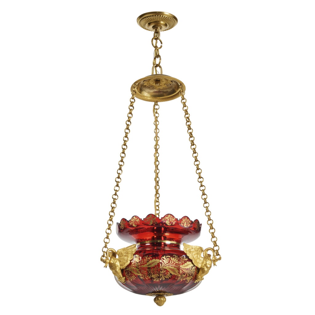 View full screen - View 1 of Lot 1857. A Bohemian Gilt-Bronze Mounted and Ruby Glass Hanging Lantern, Circa 1840.