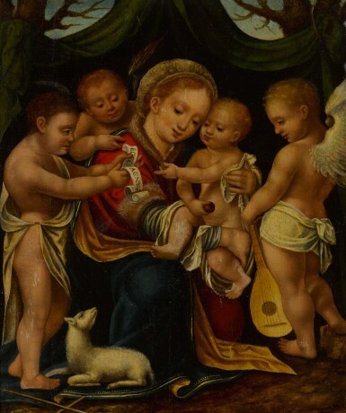 View full screen - View 1 of Lot 124. Madonna and Child with the infant St. John the Baptist and angels.