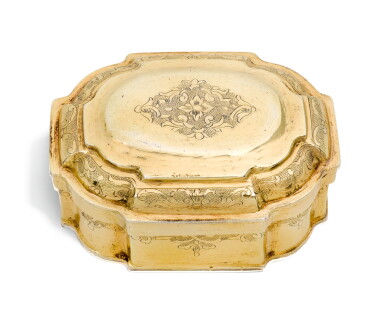 View full screen - View 1 of Lot 32. A small German silver-gilt toilet box and cover, Gottlieb Menzel, Augsburg, 1711-15.