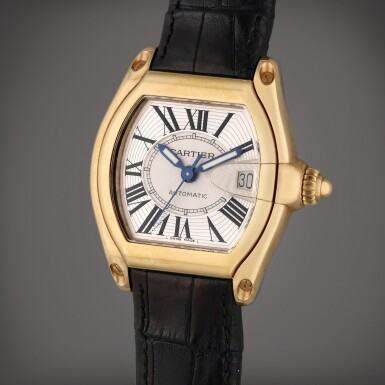 View full screen - View 1 of Lot 405. Reference 2524 Roadster | A yellow gold tonneau shaped automatic wristwatch with date, Circa 2005.