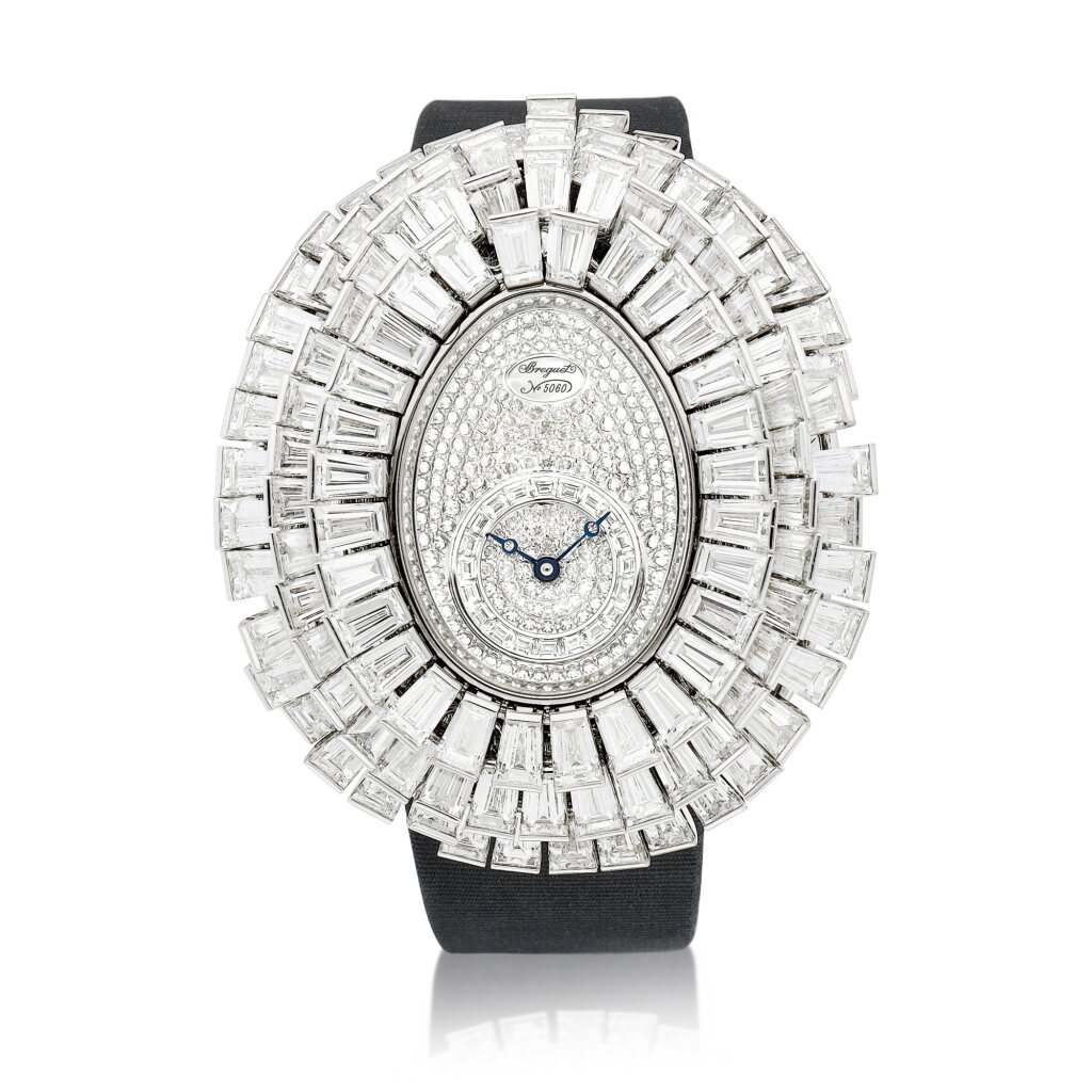 View full screen - View 1 of Lot 8601. Crazy Flower Reine de Naples, Reference GJE25BB20.8989/D3L | An elegant white gold and diamond-set wristwatch with baguette-cut diamond-set petals on a mobile setting, Circa 2015 | 寶璣 | Crazy Flower Reine de Naples 型號 GJE25BB20.8989/D3L | 精緻白金鑲鑽石腕錶,備長方形鑽石活動花瓣,約2015年製.