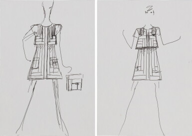 View full screen - View 1 of Lot 35. Two original sketches for fashion | Deux croquis de mode originaux.