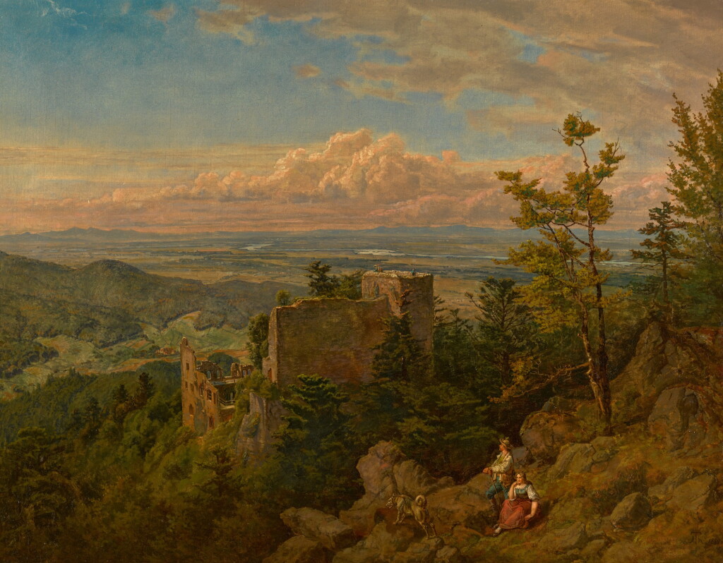 View full screen - View 1 of Lot 92. The ruins of the castle at Hohenbaden: looking out over the Rhine valley, Baden Baden (Die Burgruine Hohenbaden).