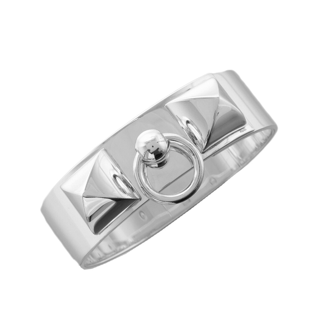 View full screen - View 1 of Lot 90. Hermès Sterling Silver MM Collier De Chien (CDC) Bracelet Size Small.