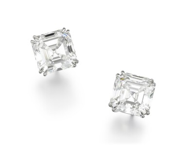 View full screen - View 1 of Lot 284. PAIR OF DIAMOND EARRINGS.
