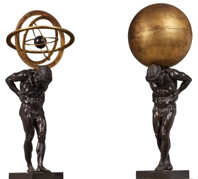 View full screen - View 1 of Lot 268. A Pair of Patinated Bronze Figures of Atlas, Modern.