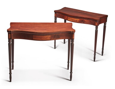 View full screen - View 1 of Lot 106. Very Fine Pair of Federal Inlaid and Figured Mahogany and Birchwood Game Tables, Portsmouth, New Hampshire, circa 1805.