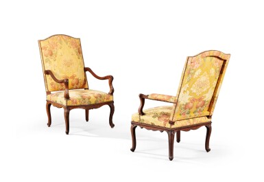 View full screen - View 1 of Lot 110. A set of two carved wood armchairs forming a pair, French Regence, circa 1720 .