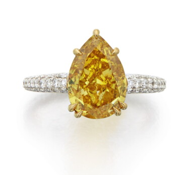 View full screen - View 1 of Lot 403. FANCY DEEP BROWNISH ORANGY YELLOW DIAMOND AND DIAMOND RING.