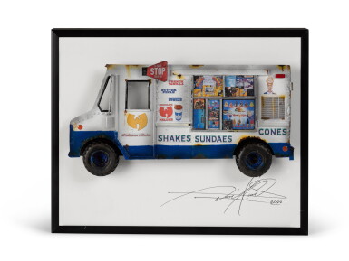View full screen - View 1 of Lot 73. Original miniature of a Wu-Tang branded ice cream truck, signed & framed .