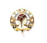 Masriera | Broche ivoire, émail, diamants et perles | Ivory, enamel, pearl and diamond brooch