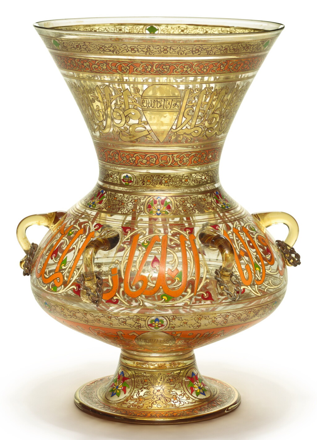 View full screen - View 1 of Lot 232. A GILDED AND ENAMELLED GLASS MOSQUE LAMP, SIGNED 'BROCARD, PARIS', FRANCE, 19TH CENTURY.