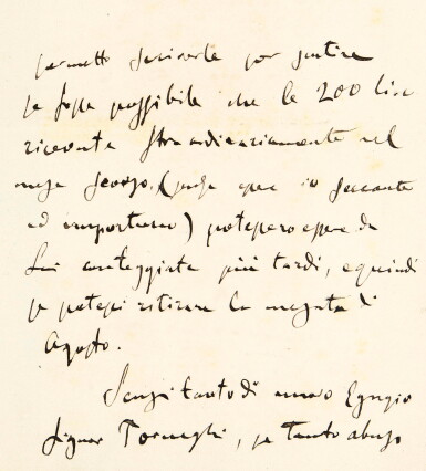 View full screen - View 1 of Lot 76. G. Puccini, early autograph letter, substantially unpublished, about "Le Villi" and the death of his mother, 1884.