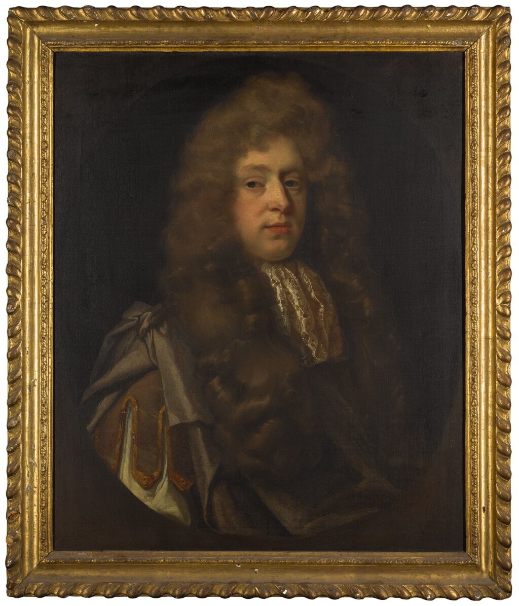 View full screen - View 1 of Lot 59. JOHN RILEY | Portrait of a gentleman, half-length, wearing purple robes.