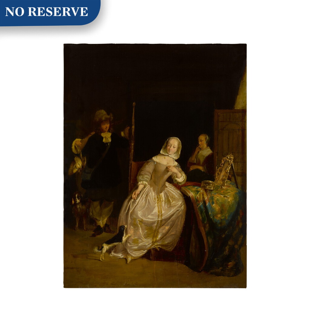 View full screen - View 1 of Lot 20. A man returning from a hunt, greeted by a lady in an interior.