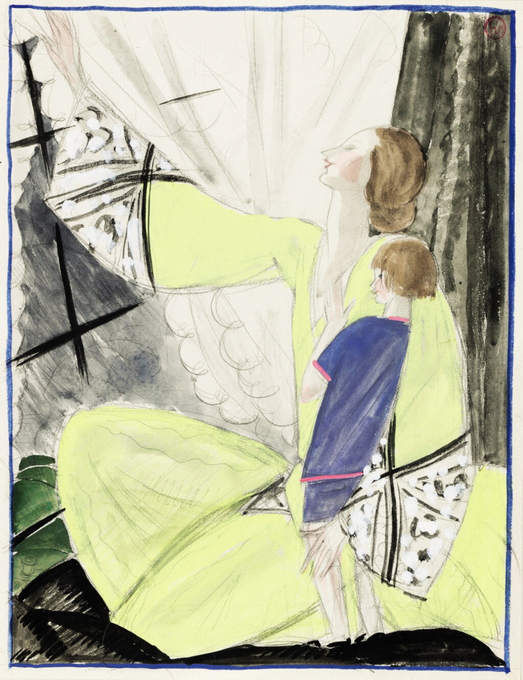 View full screen - View 1 of Lot 151. Femme à l'enfant devant la fenêtre, étude pour une couverture de Vogue.