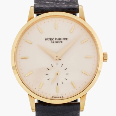 View full screen - View 1 of Lot 512. Reference 3893 Calatrava | A yellow gold wristwatch, Circa 1990.