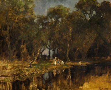 View full screen - View 1 of Lot 115. JAMES HUMBERT CRAIG, R.H.A., R.U.A. | CHILDREN BY A RIVER.