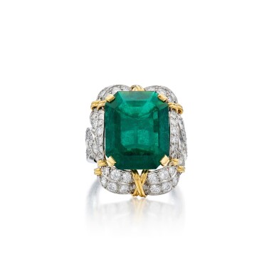 View full screen - View 1 of Lot 268. Emerald and Diamond Ring.