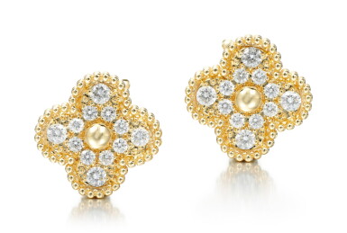View full screen - View 1 of Lot 1. PAIR OF DIAMOND EARRINGS, 'ALHAMBRA', VAN CLEEF & ARPELS.