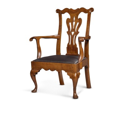View full screen - View 1 of Lot 824. Fine Chippendale Carved Walnut Armchair, Philadelphia, Pennsylvania, Circa 1760.