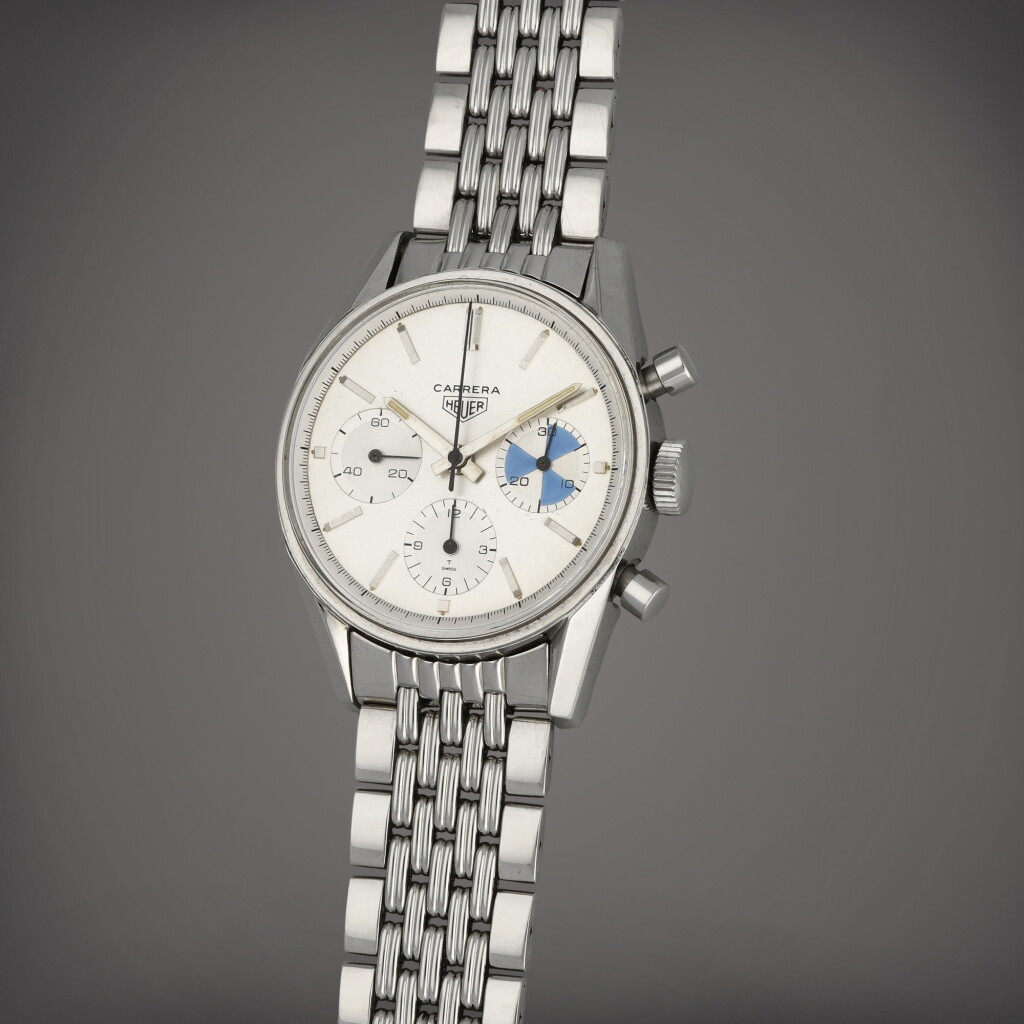 View full screen - View 1 of Lot 3. Carrera Yachting, Reference 2447 | A stainless steel chronograph with bracelet | Circa 1968 | 豪雅 | Carrera Yachting 型號2447 | 精鋼計時鏈帶腕錶,製作年份約1968.