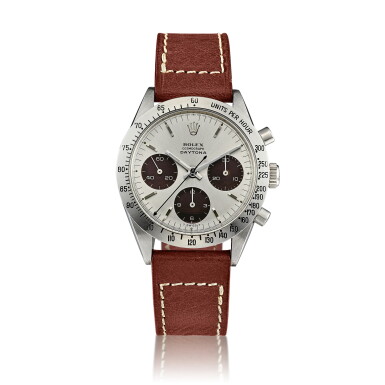 View full screen - View 1 of Lot 2247. Cosmograph Daytona, Reference 6239 | A stainless steel chronograph wristwatch with tropical registers and Jumbo logo, Circa 1966 | 勞力士 | Cosmograph Daytona 型號6239 | 精鋼計時腕錶,備棕式小錶盤及 Jumbo 標誌,約1966年製 .