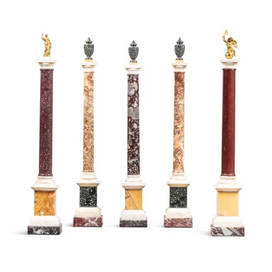 View full screen - View 1 of Lot 514. A set of five gilt-bronze-mounted marble and hardstone columns, 20th century.