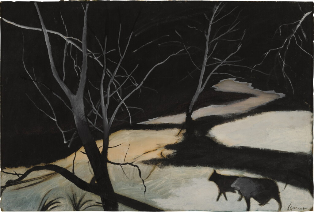 View full screen - View 1 of Lot 14. Chiens dans un paysage de neige.