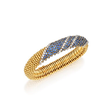 View full screen - View 1 of Lot 32. Gold, Sapphire and Diamond 'Couscous' Bracelet.
