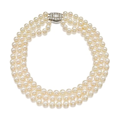 View full screen - View 1 of Lot 519. Cultured Pearl and Diamond Necklace.