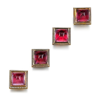 View full screen - View 1 of Lot 124. Four rock crystal and enamel buttons, late 19th century.
