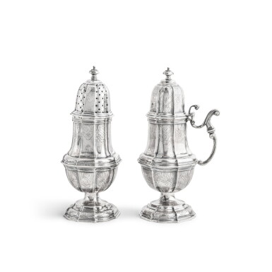 View full screen - View 1 of Lot 87. A pair of Belgian silver sugar caster and mustard pot, Malines, circa 1729 .