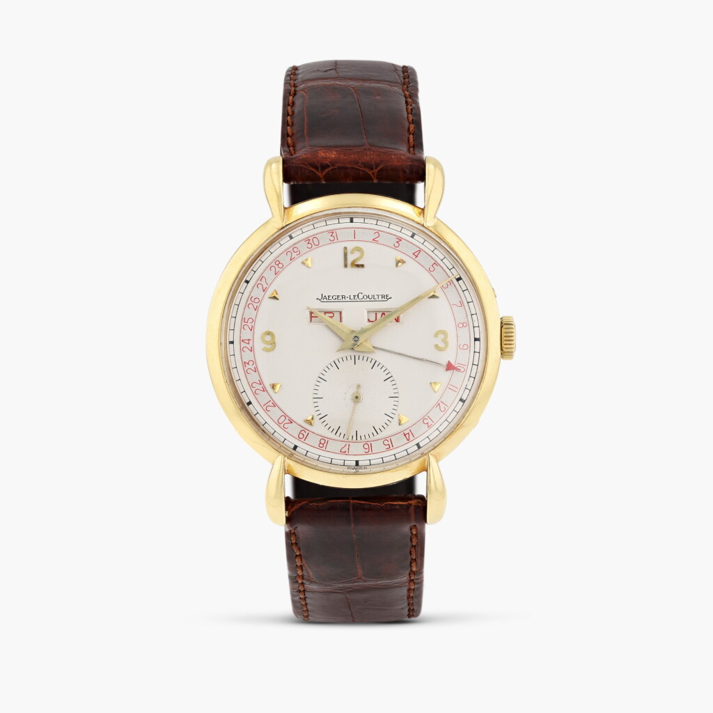 View full screen - View 1 of Lot 406. Yellow gold wristwatch with triple calendar, circa 1948.