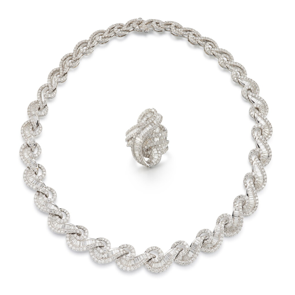 View full screen - View 1 of Lot 528. Diamond Necklace and Diamond Ring | 鑽石項鏈 及 鑽石戒指.