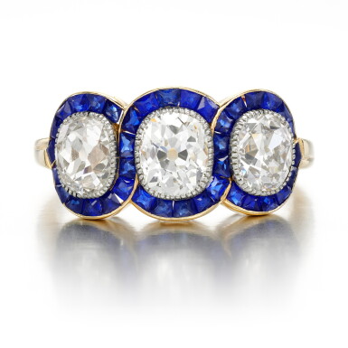 View full screen - View 1 of Lot 43. Sapphire and diamond ring, circa 1915.