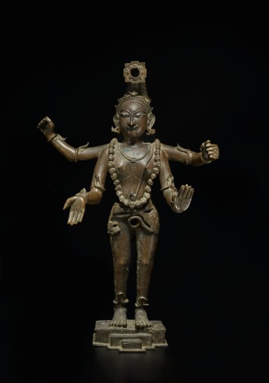 View full screen - View 1 of Lot 854. A large inscribed silver-inlaid bronze figure of Shiva, 19th century.
