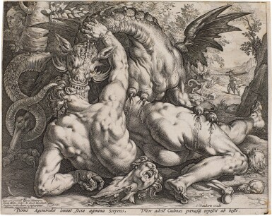 View full screen - View 1 of Lot 17. The Dragon Devouring the Companions of Cadmus (Bartsch 262; Hollstein 310; Strauss 261; New Hollstein 329).
