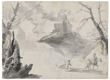 View full screen - View 1 of Lot 302. Recto: A Landscape with Travelers Verso: Two Battling Equestrian Soldiers.