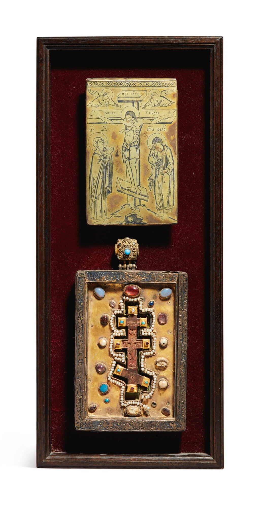View full screen - View 1 of Lot 803. Plaques with the Crucifixion and a Cross from Mt. Athos.