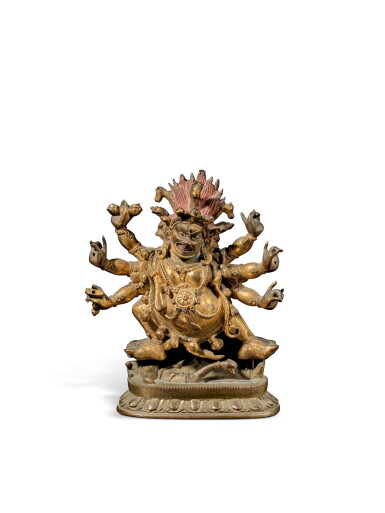 View full screen - View 1 of Lot 1160. A gilt-bronze figure of Hayagriva, Qing dynasty, 18th century | 清十八世紀 銅鎏金馬頭金剛像.
