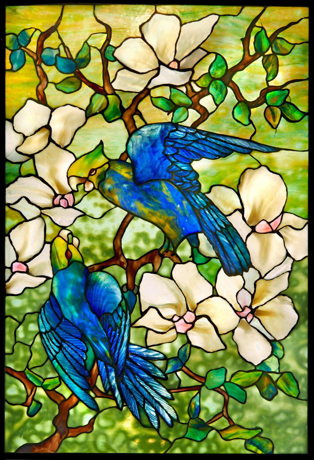 View full screen - View 1 of Lot 414. "Parrots and Hibiscus" Window.
