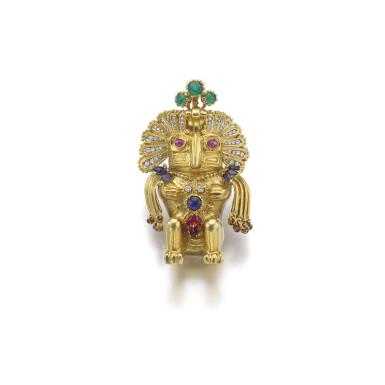 View full screen - View 1 of Lot 229. GEM SET AND DIAMOND PENDANT/BROOCH.