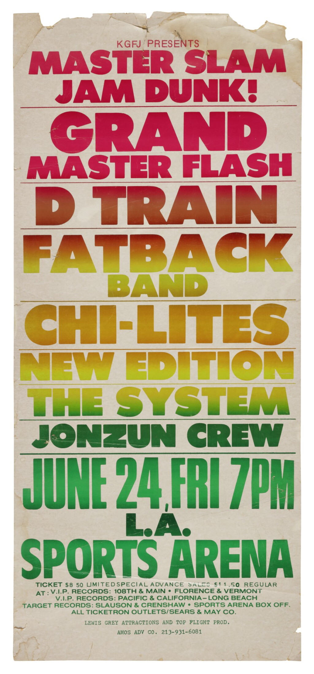 View full screen - View 1 of Lot 48. GRANDMASTER FLASH | "KGFJ PRESENTS MASTER SLAM JAM DUNK! GRAND MASTER FLASH..." CONCERT POSTER, 1983.