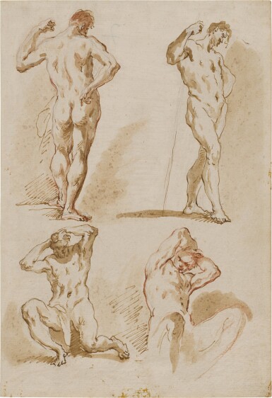 View full screen - View 1 of Lot 240. Two Sheets depicting male academy studies: A) Study of Four Male Nude B) Study of Five Male Nude.