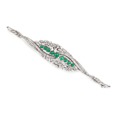 View full screen - View 1 of Lot 168. BRACELET EMERAUDES ET DIAMANTS, MELLERIO, 1968 | EMERALD AND DIAMOND BRACELET, MELLERIO, 1968.