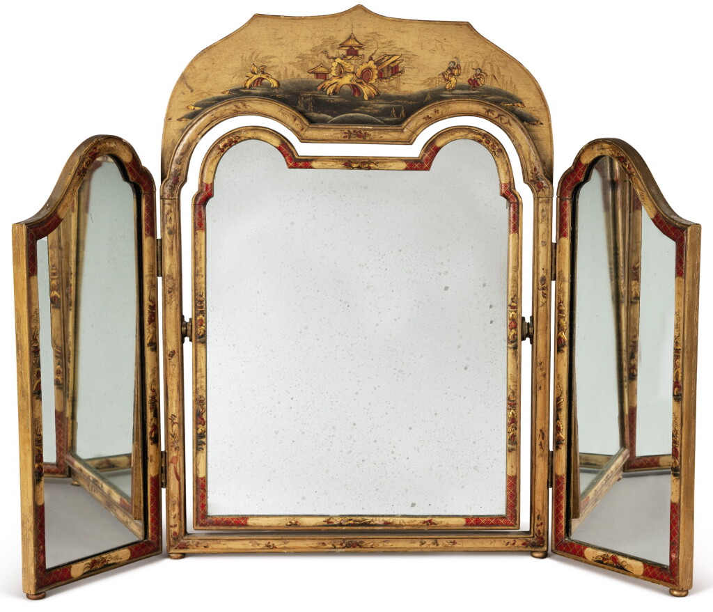 View full screen - View 1 of Lot 121. A QUEEN ANNE JAPANNED DRESSING TABLE MIRROR, FIRST HALF 20TH CENTURY.